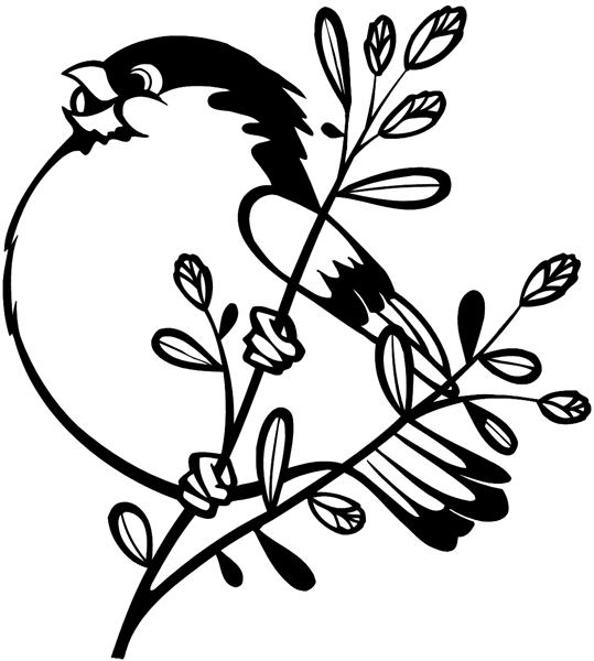 Singing bird on branch vinyl sticker. Customize on line. Spring 086-0068
